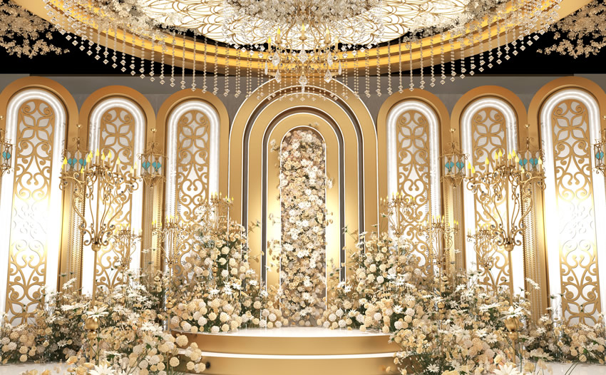 法库香槟色调婚礼堂效果展示